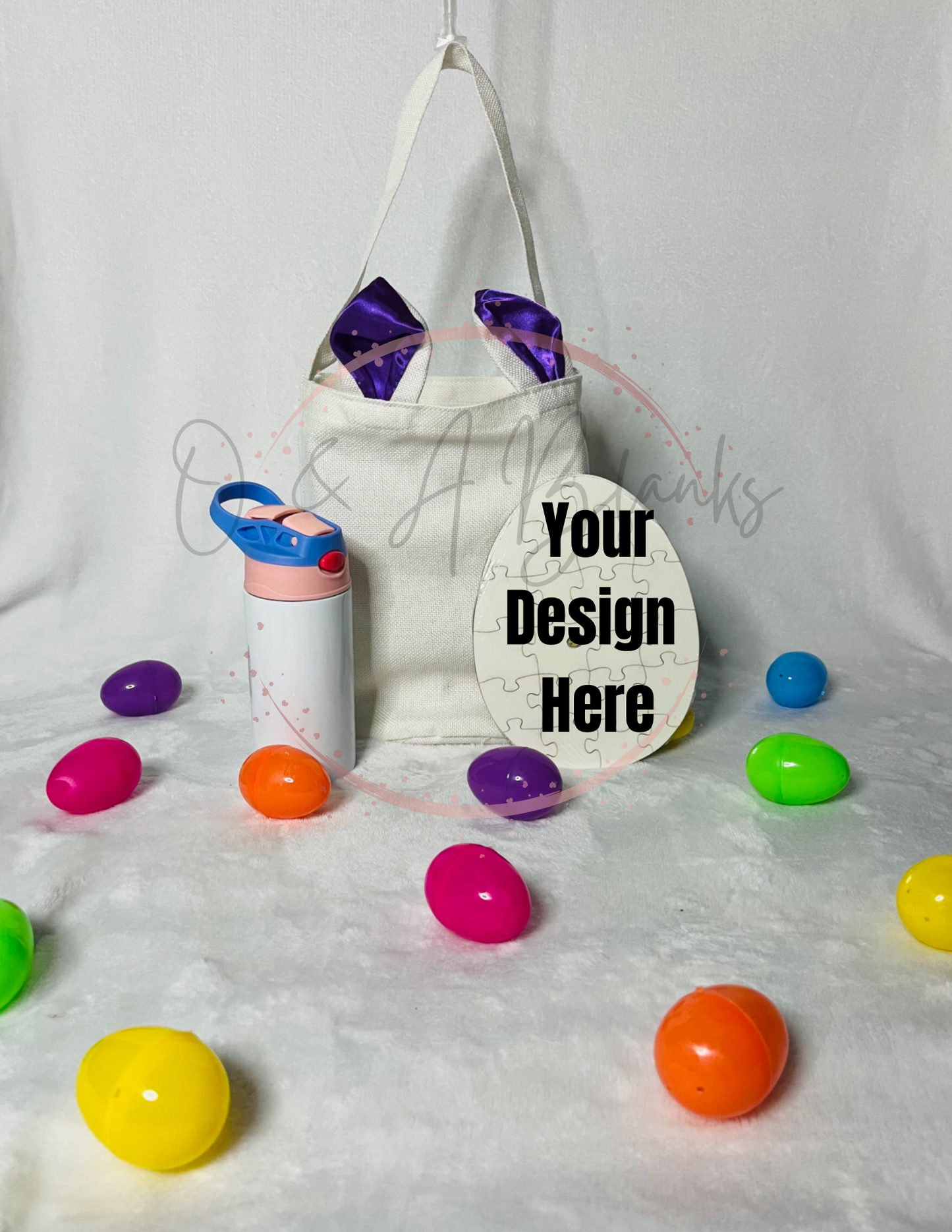 Easter Bundle Bunny Ears bag, kids tumbler and Egg Shaped Puzzle Sublimation Bundle