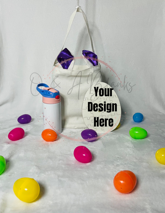 Easter Bundle Bunny Ears bag, kids tumbler and  Egg Shaped Puzzle Sublimation Bundle