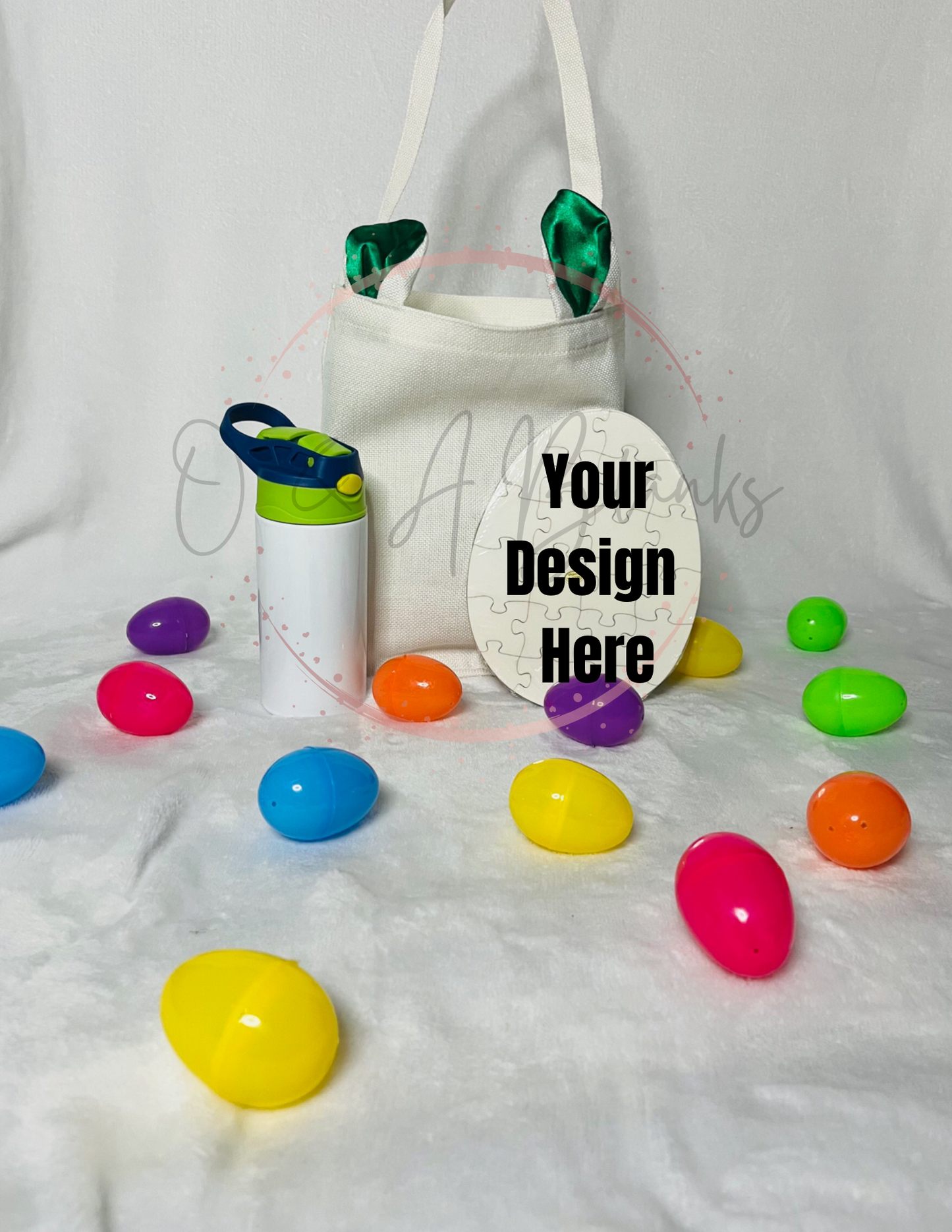 Easter Bundle Bunny Ears bag, kids tumbler and  Egg Shaped Puzzle Sublimation Bundle