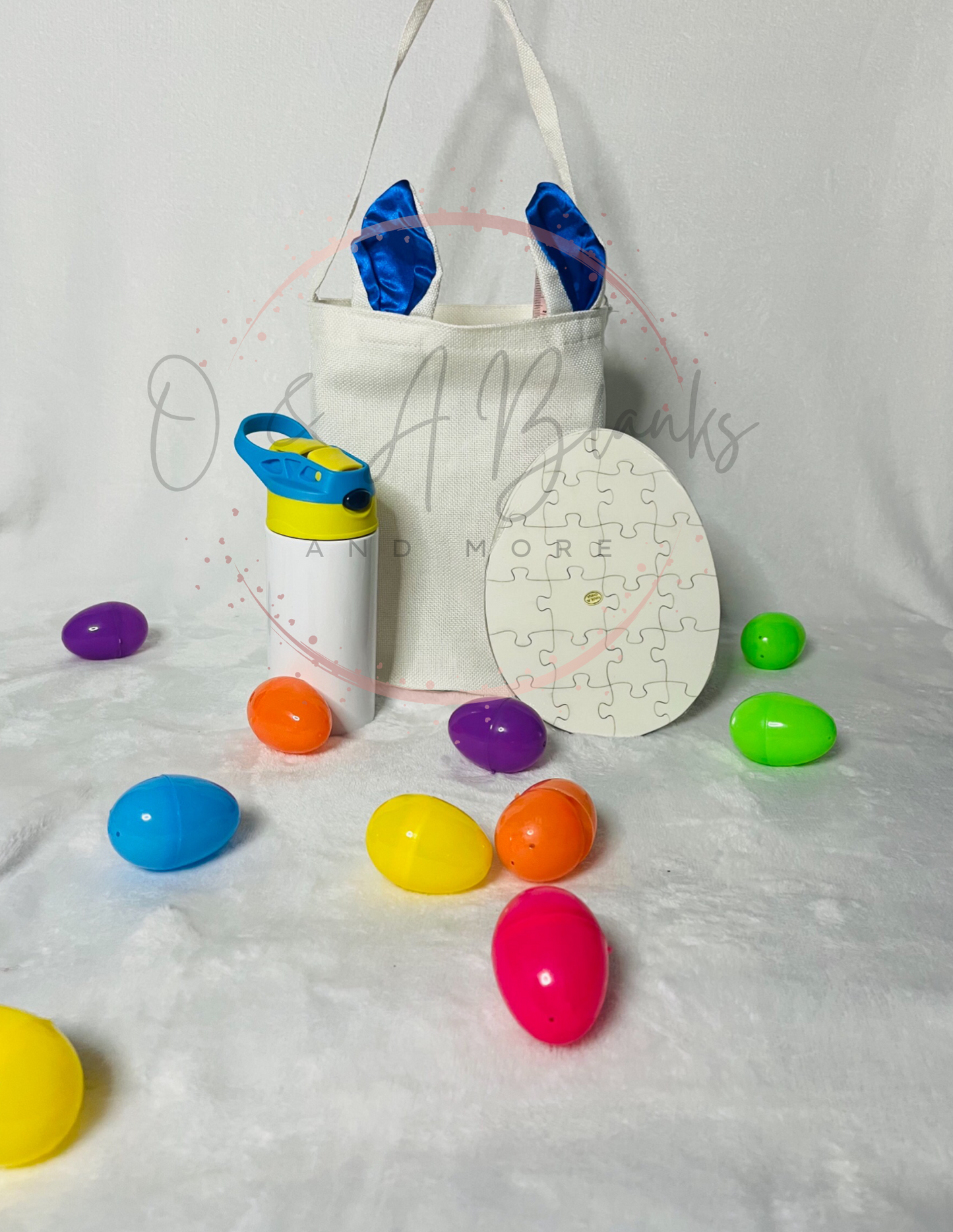 Easter Bundle Bunny Ears bag, kids tumbler and  Egg Shaped Puzzle Sublimation Bundle